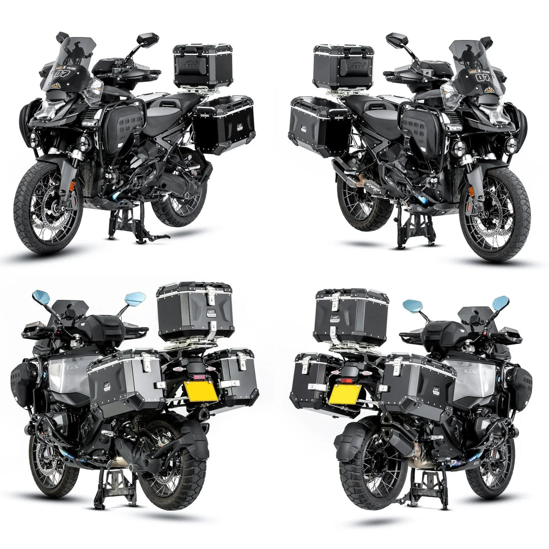 Quattro viste di una BMW R1300GS Adventure con borsa serbatoio LOBOO BTB13BK