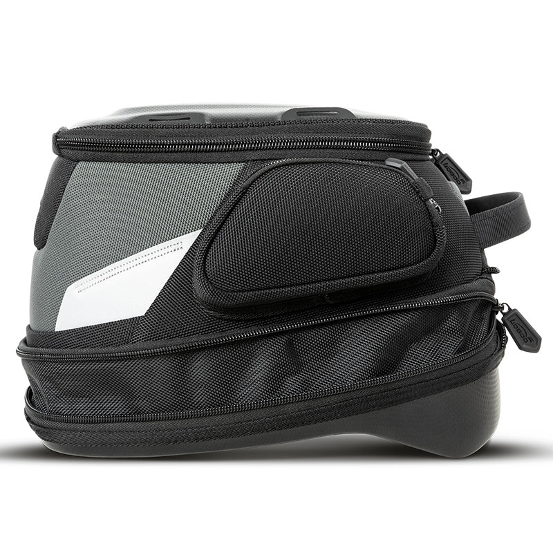 Borsa serbatoio LOBOO BTB15 di lato, espansa a 9 litri con la fascia inferiore aperta