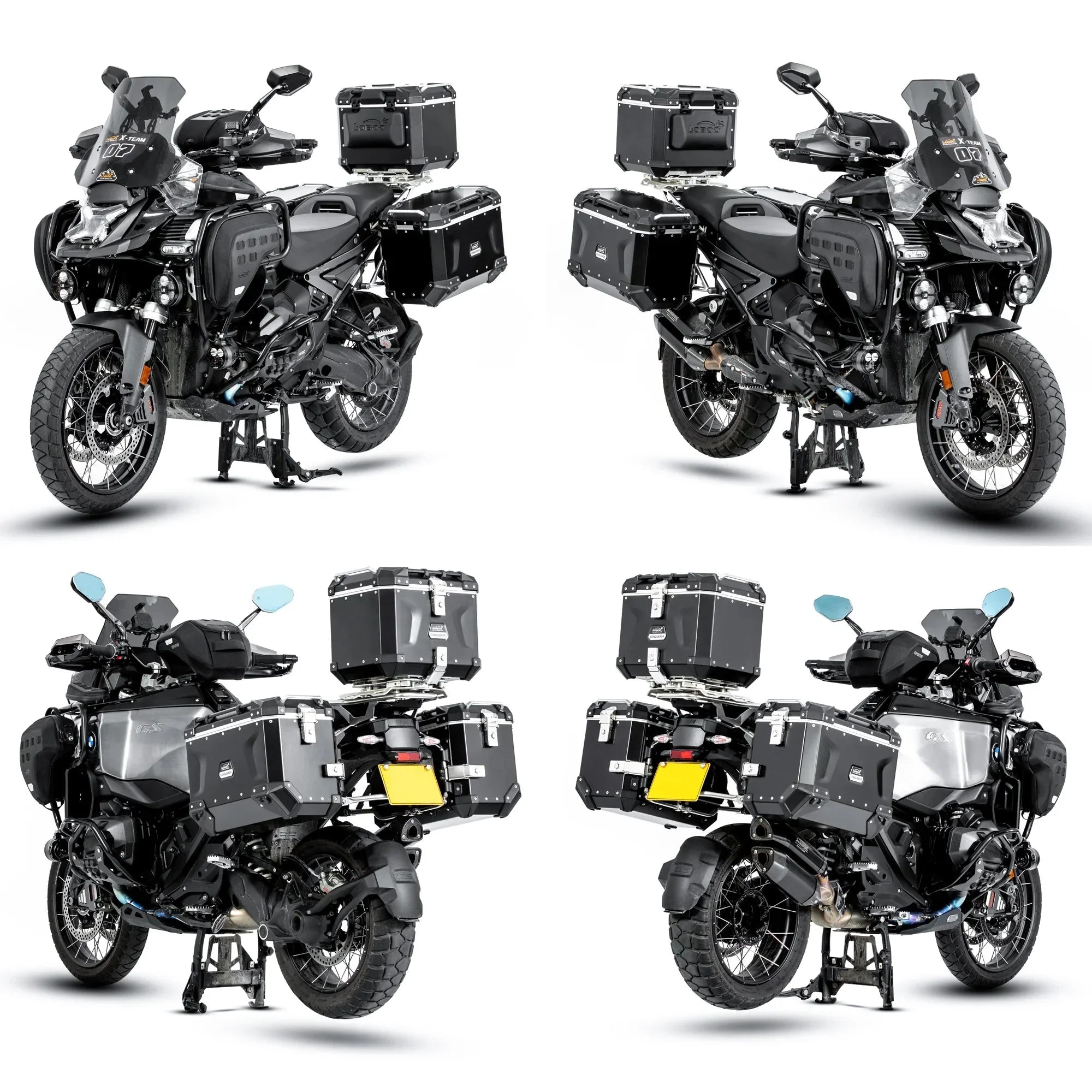Quattro viste di una BMW GS allestita con borsa serbatoio LOBOO BTB20BK