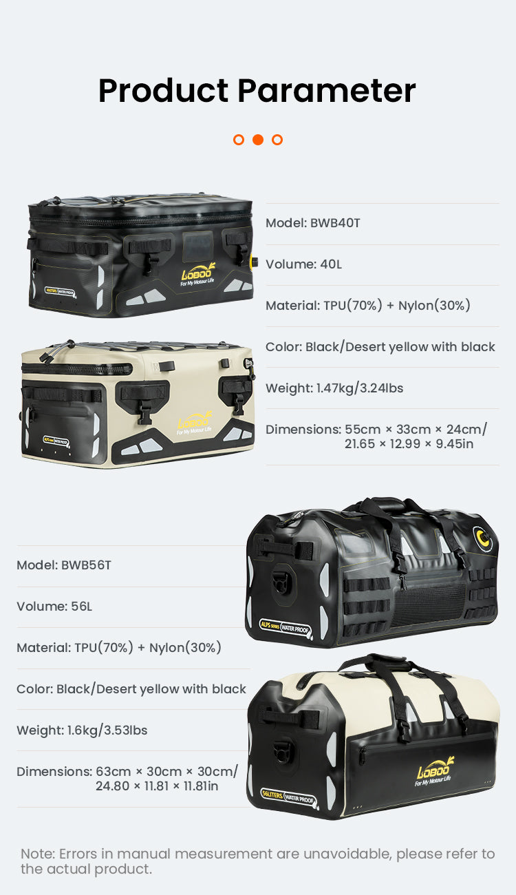 The numbers: 40 liters, 55 × 33 × 24 cm, 1.47 kg