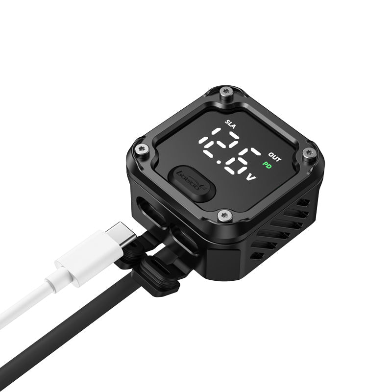 Cavo Type-C collegato alla porta del LOBOO C36 con il display in modalità uscita