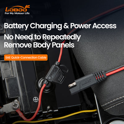 Cavo SAE collegato sotto la sella della moto per ricaricare la batteria senza smontare le carene