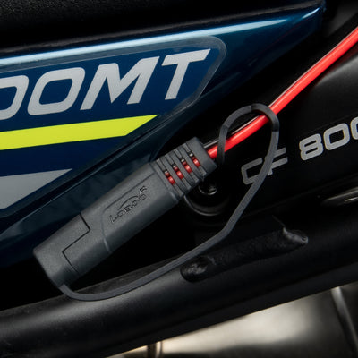 Cavo SAE installato su una CFMOTO 800MT, con il connettore instradato lungo la fiancata