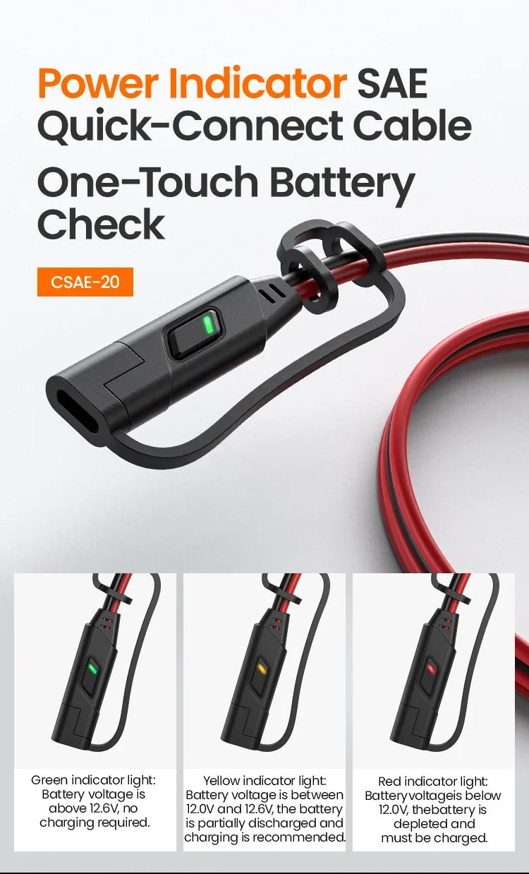 The LED tells you how the battery is doing