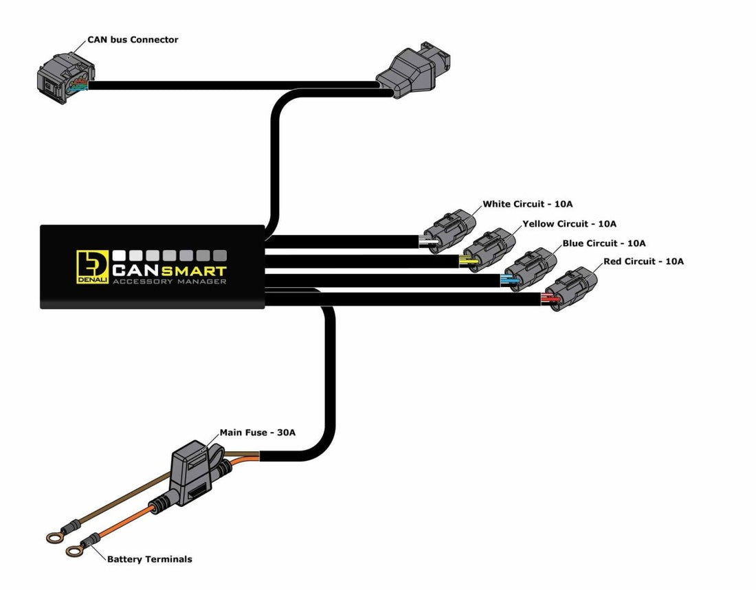 Centralina CANsmart DENALI per BMW K 1600 e S 1000 XR, vista dei connettori