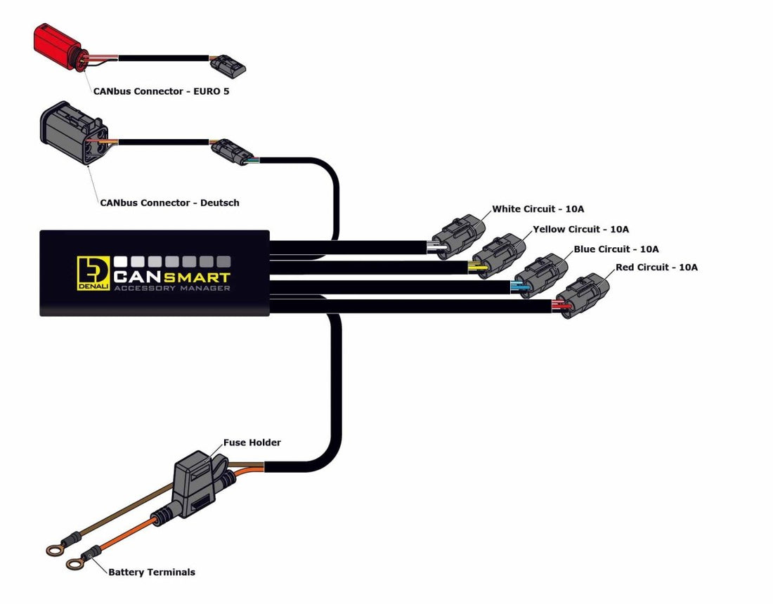 Centralina CANsmart DENALI per Harley-Davidson V-Twin, vista dei connettori