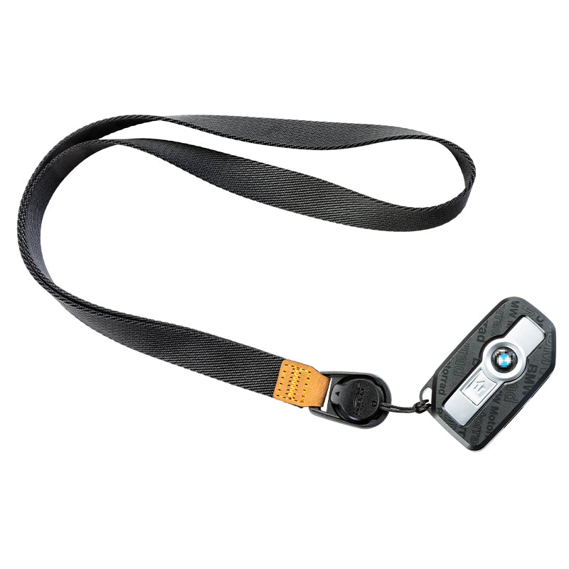 Cordino portachiavi LOBOO XGS06BK con chiave BMW in custodia, su sfondo bianco