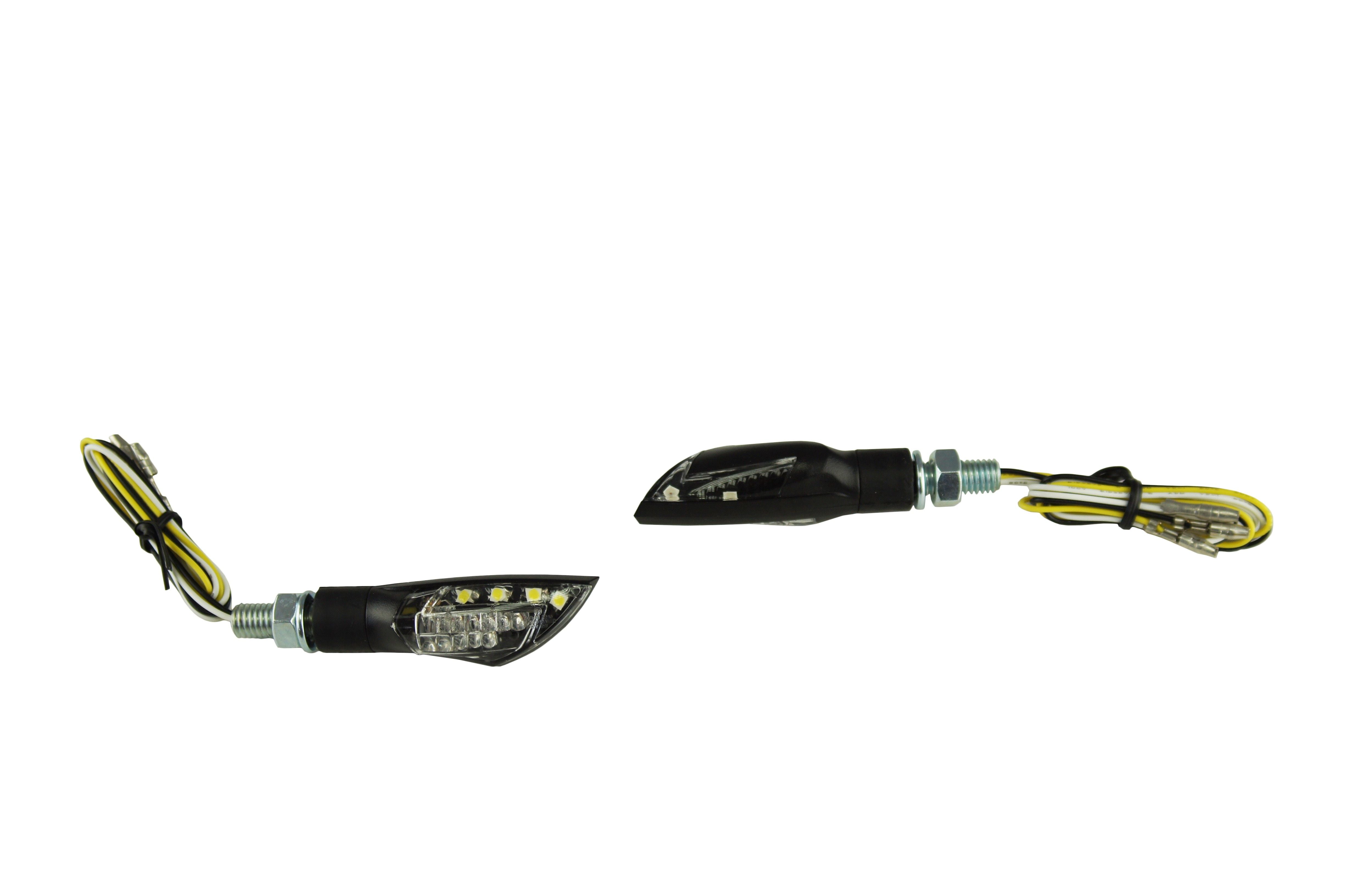 FRECCE A LED "DIRK" collegabili con luce posizione o luce stop, LENTE CHIARA, OMOLOGATE (coppia)