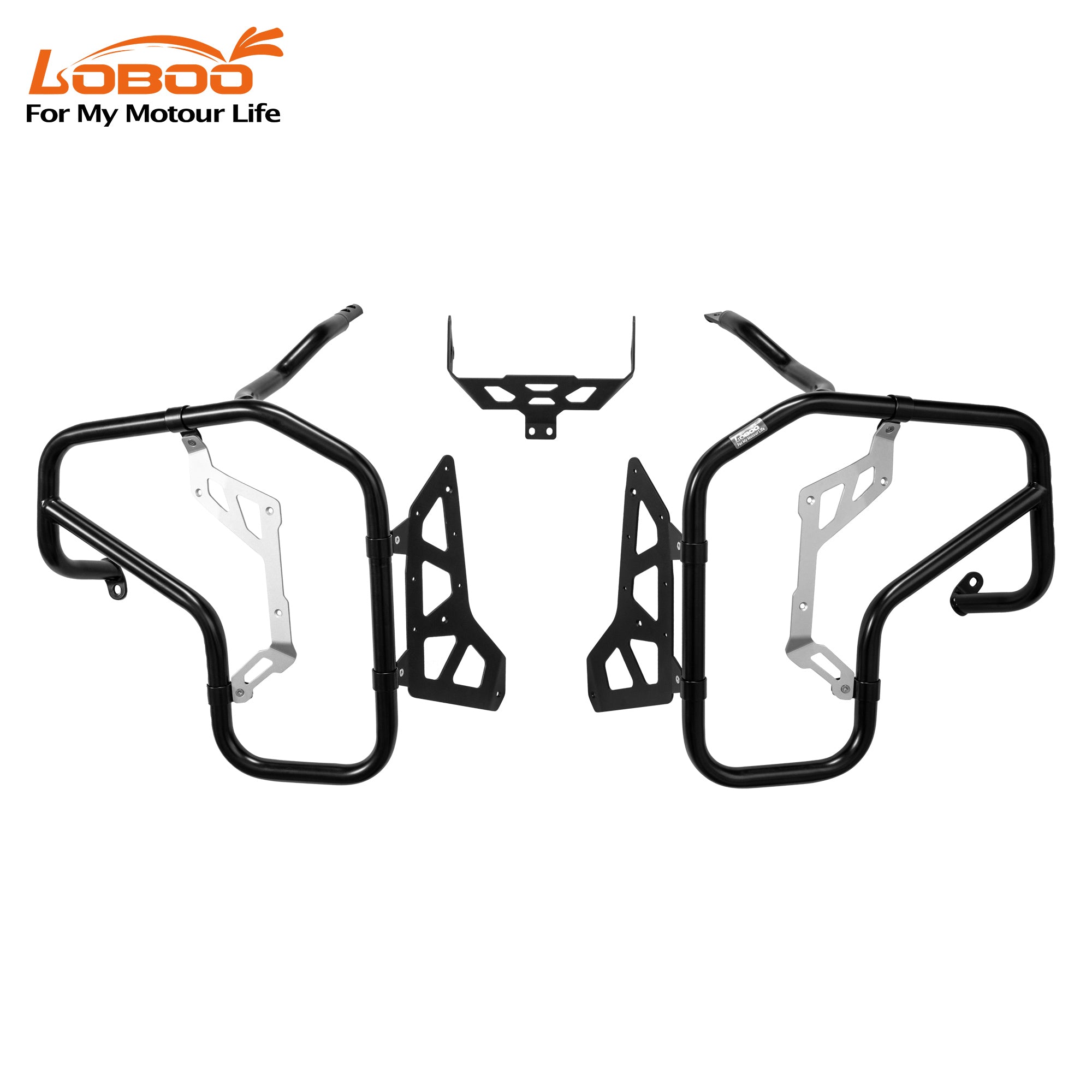 Set completo crash bar LOBOO CHG151 nero per BMW R 1300 GS Adventure: due barre superiori, staffe laterali e supporto centrale