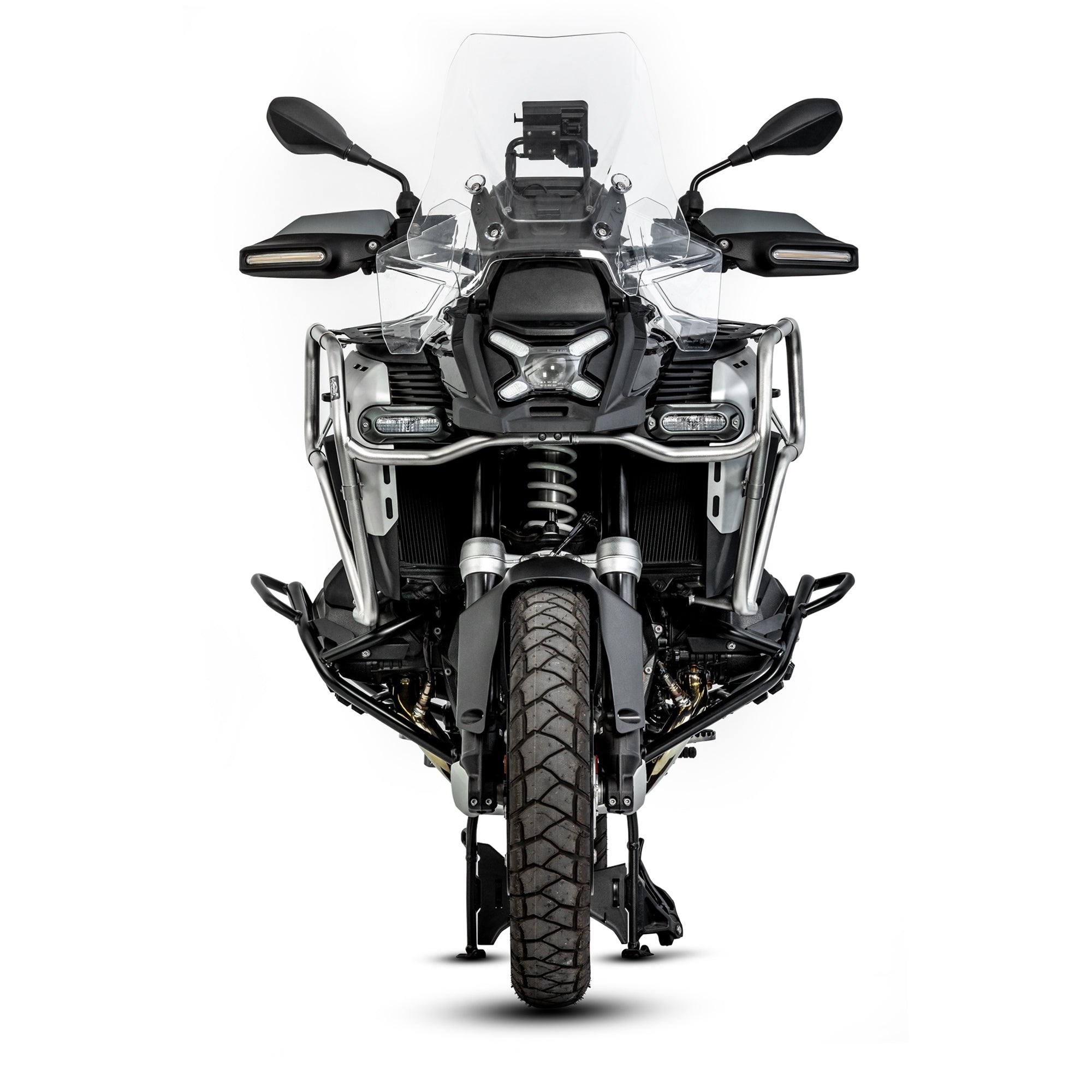 Crash bar LOBOO CHG151 argento montato sulla BMW R 1300 GS Adventure, vista frontale