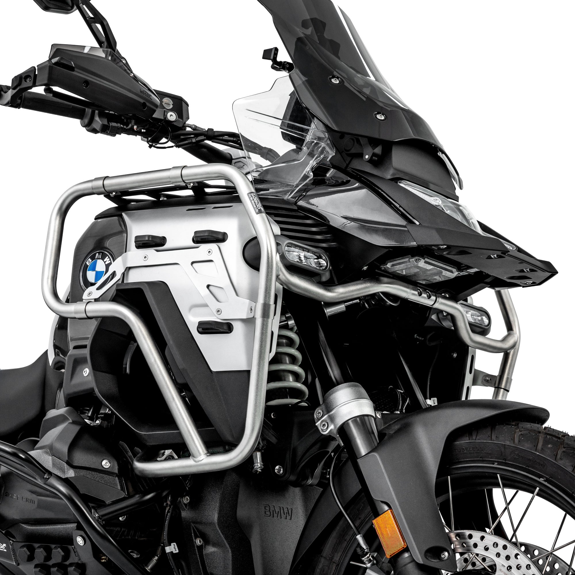 Dettaglio anteriore del crash bar LOBOO CHG151 argento in acciaio inox 304