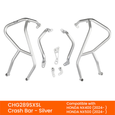 Crash bar LOBOO CHG289SXSL argento per Honda NX400 e NX500 dal 2024: barre superiori, inferiori e staffe