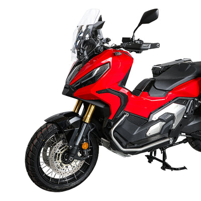 Honda X-ADV 750 rossa con crash bar LOBOO CHG332, vista tre quarti anteriore sinistra