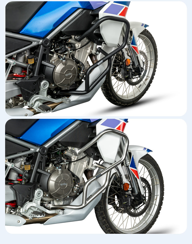Compare the two finishes on the motorcycle