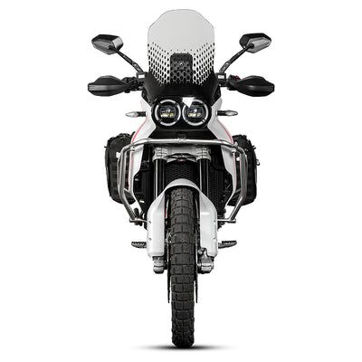 Ducati DesertX con crash bar LOBOO CHG581 argento, vista frontale