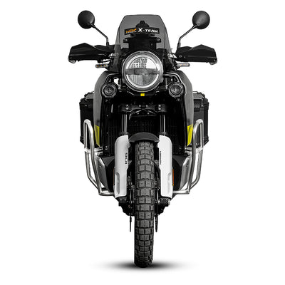 Husqvarna Norden 901 vista frontale con crash bar LOBOO CHG901 argento in inox 304