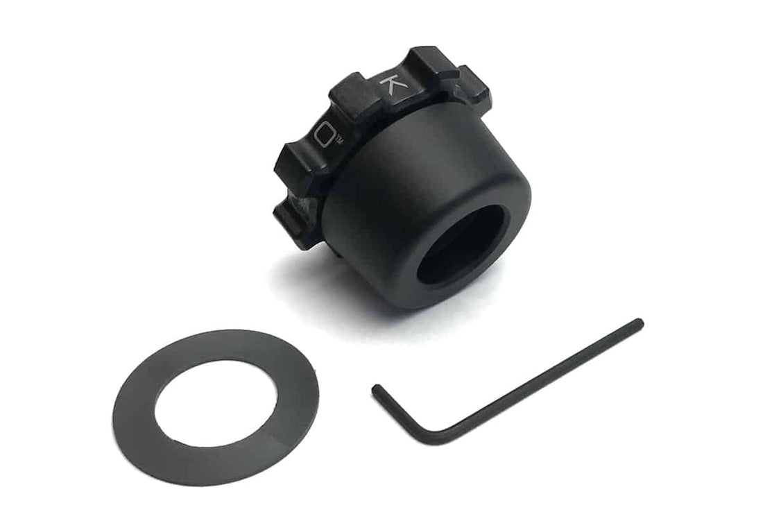 Kit cruise control Kaoko CCF400-13WC: contrappeso con ghiera, rondella reggispinta e chiave a brugola da 2 mm