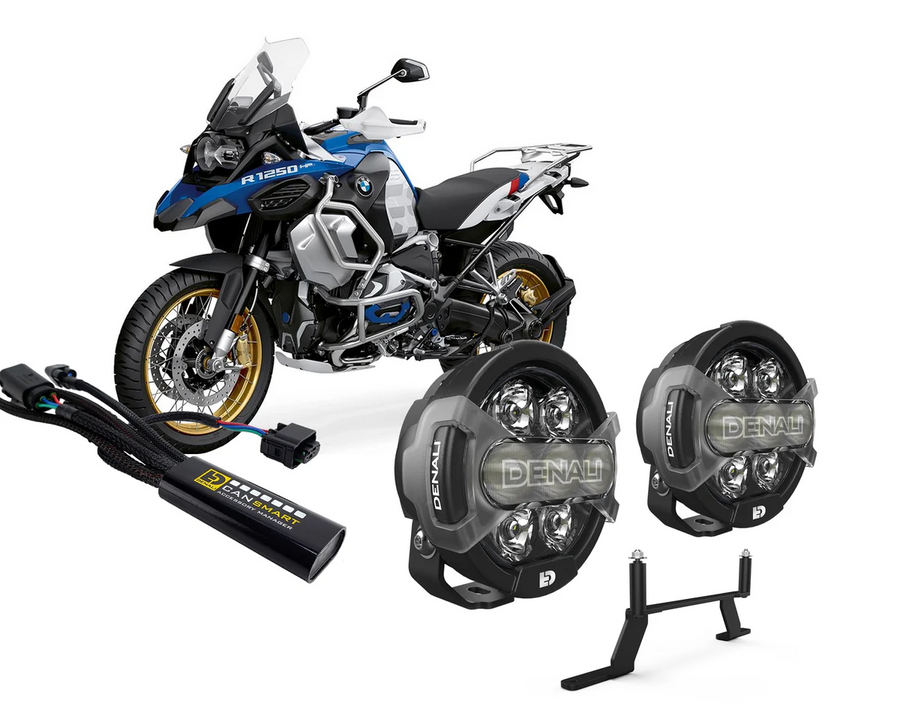 Faretti DENALI D7 PRO montati sulla BMW R 1250 GS Adventure con attacchi e centralina CANsmart