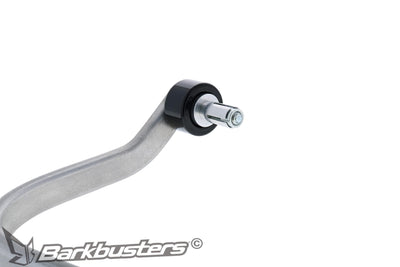 Fissaggio all'estremità del manubrio del kit Barkbusters BHG-107 su KTM 1290 Super Adventure, con contrappeso incluso