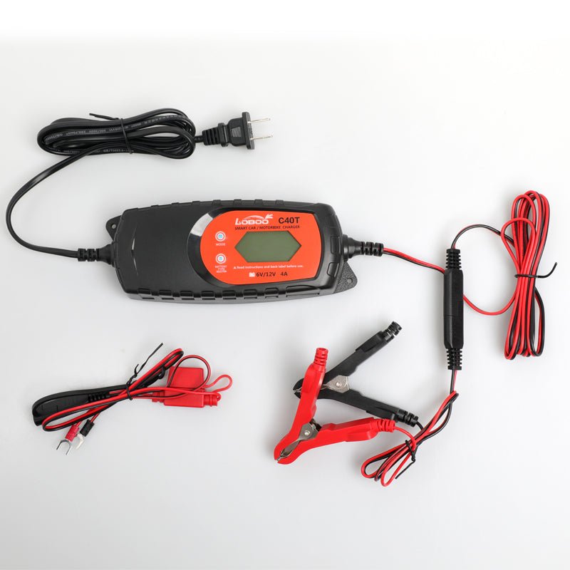 Charger and battery maintainer for motorcycle batteries.