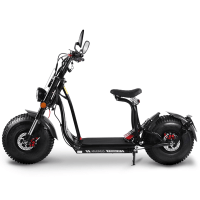 Profilo laterale sinistro del Maximus E-Cruiser 45: pedana ribassata che ospita la batteria al litio 60V 26Ah removibile