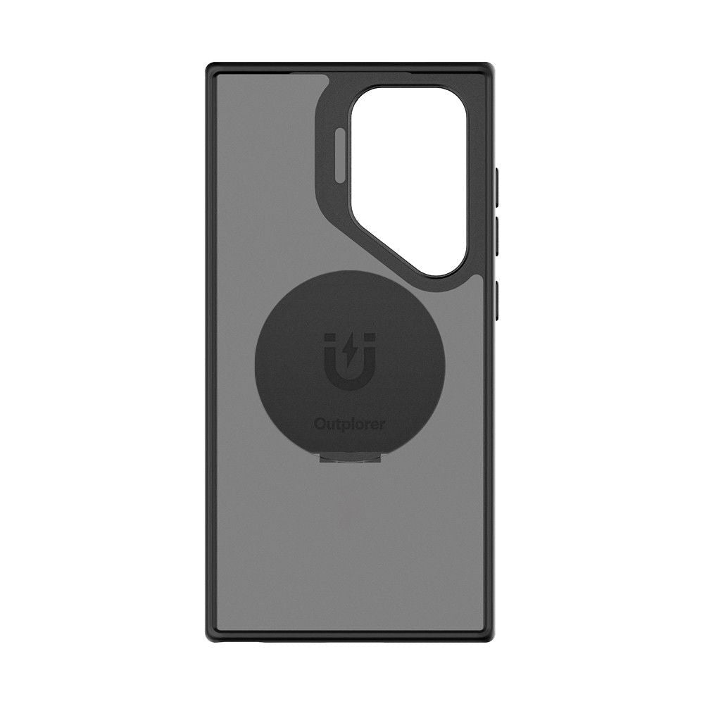 Retro della custodia Samsung Galaxy S24+ Outplorer QPS24P con disco Outplorer sull'attacco