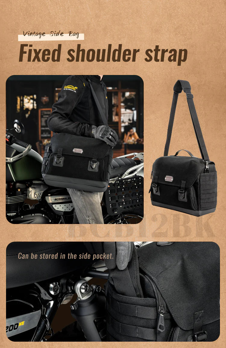 Fixed shoulder strap, stows in the side pocket