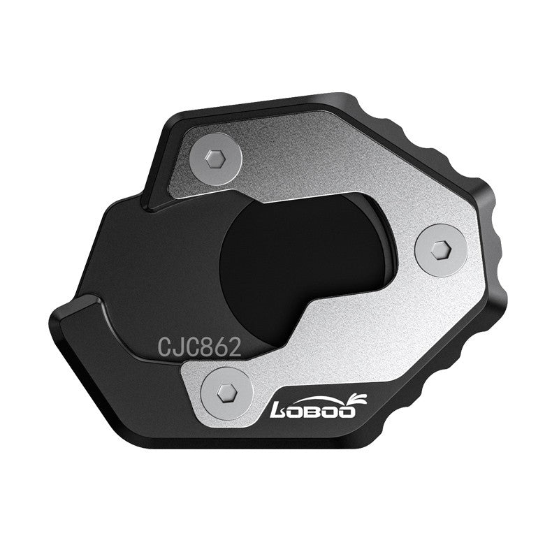 Piastra cavalletto LOBOO CJC862 per Yamaha XMAX 300 vista dall'alto, base nera in alluminio e cover in inox 304