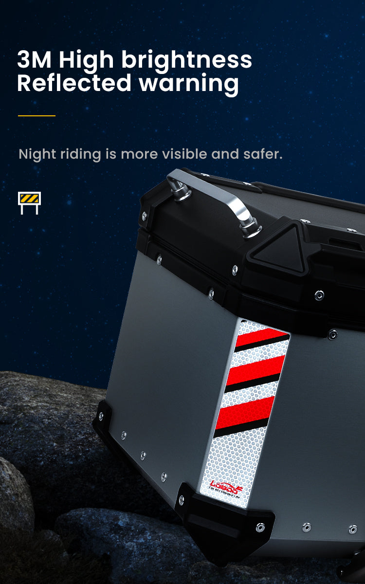 Fasce catarifrangenti 3M sul top case PIKE TRACKER per la visibilita' notturna
