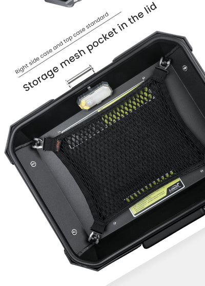 Rete elastica nel coperchio, di serie sul top case PIKE TRACKER