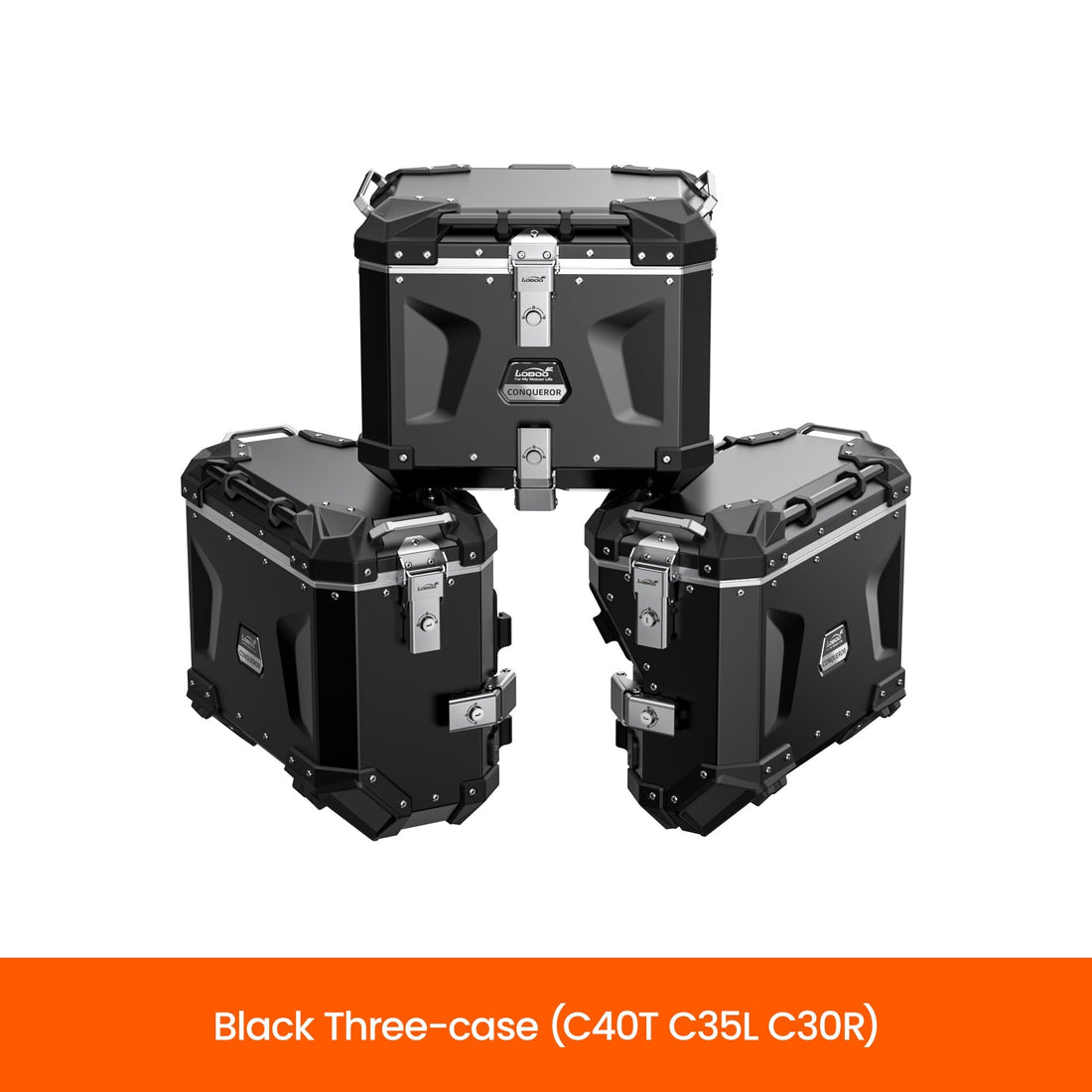 Set nero LOBOO CONQUEROR: bauletto C40T e valigie C35L e C30R