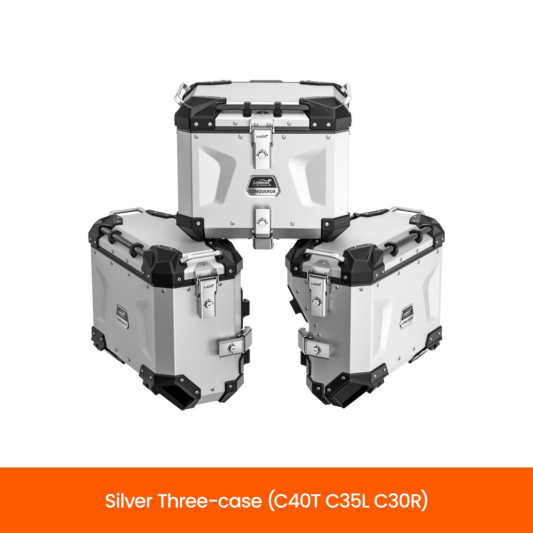 Set argento LOBOO CONQUEROR: bauletto C40T e valigie C35L e C30R