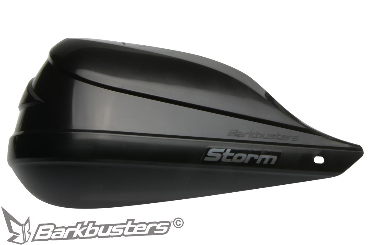 Plastica paramano Barkbusters STORM STM-003 nera, vista laterale esterna con logo Storm