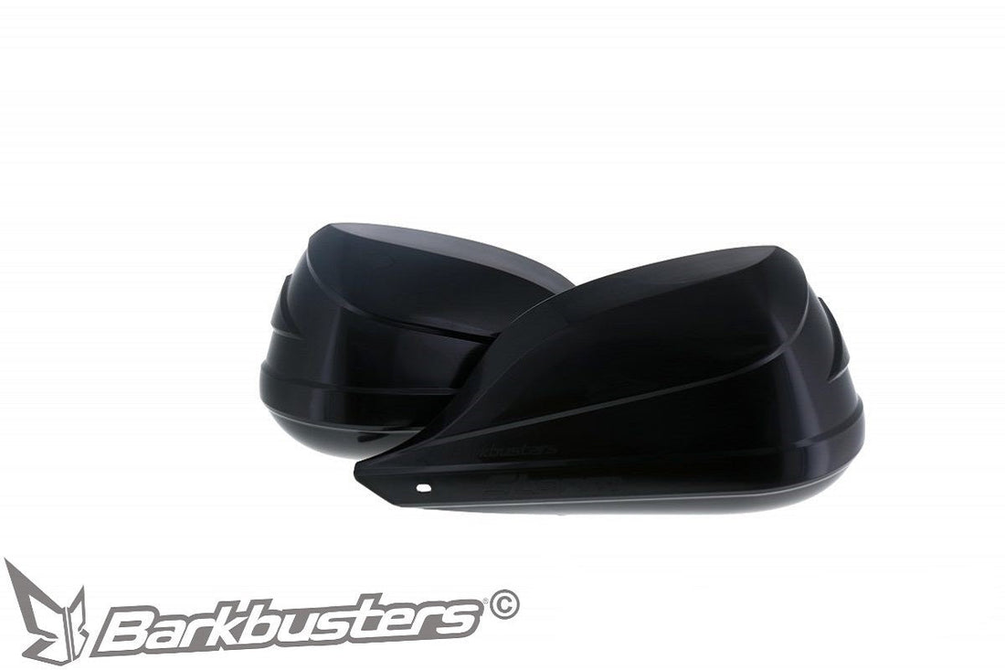 Plastiche paramani Barkbusters STORM STM-003 nere, coppia sovrapposta vista di tre quarti