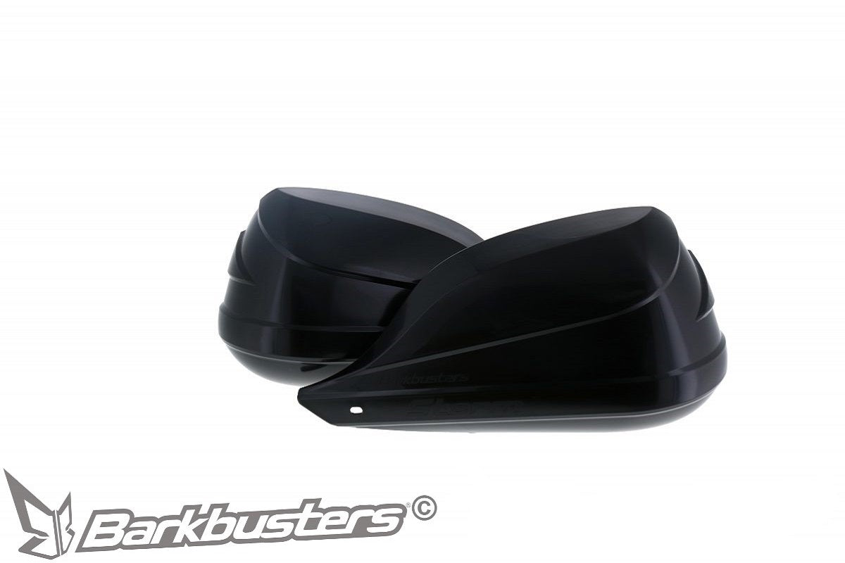 Plastiche paramani Barkbusters STORM STM-003 nere, coppia sovrapposta vista di tre quarti