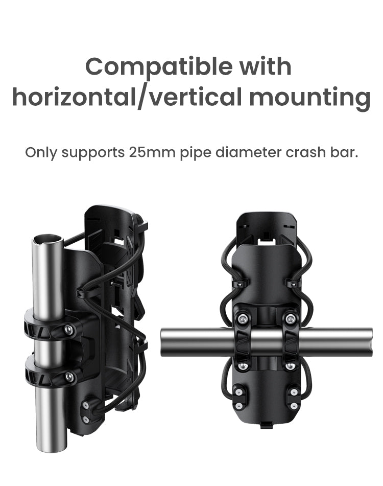 Vertically or horizontally, on the 25 mm tube