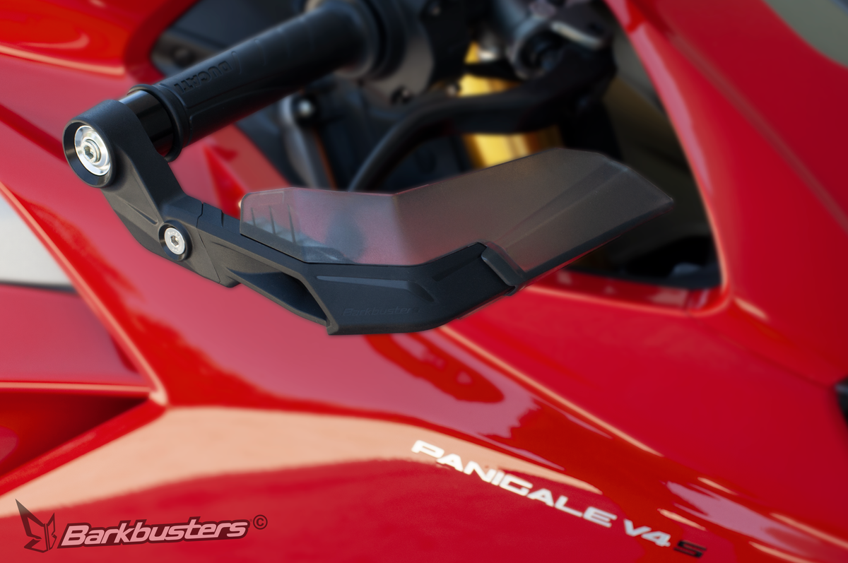 Protezione leve Barkbusters Aero-GP AGP-001 su Ducati Panigale V4 S, dettaglio della leva freno
