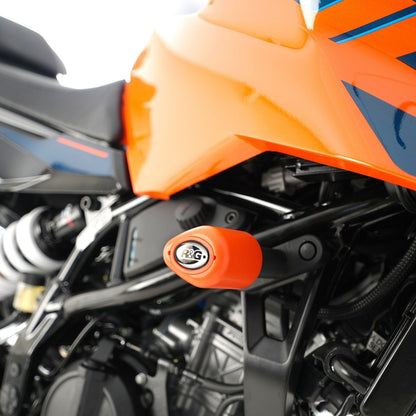 R&G Racing Tamponi protezione telaio per KTM 125/250/390 Duke '24 - di colore arancione - ENDURRAD