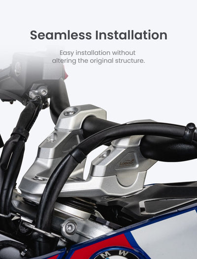 Riser LOBOO CJG131 montati sul supporto manubrio originale della BMW R 1300 GS, senza modifiche