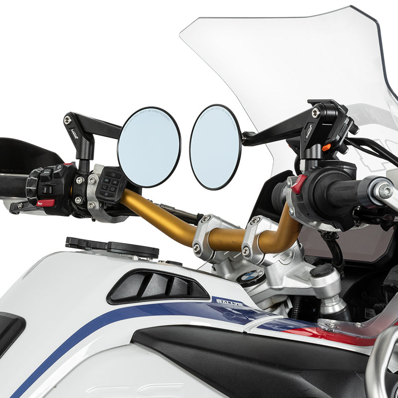 BMW GS vista di fronte con la coppia di specchietti LOBOO RM01 installata
