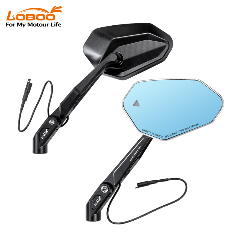 Specchietto LOBOO RM02-1300 di tre quarti con il cablaggio per il collegamento al sistema LCW