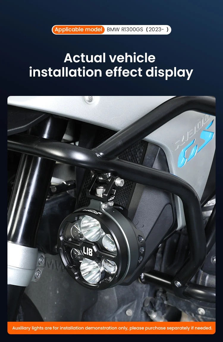 Supporto faretti LOBOO CDJ131A installato su BMW R 1300 GS con faretto L18