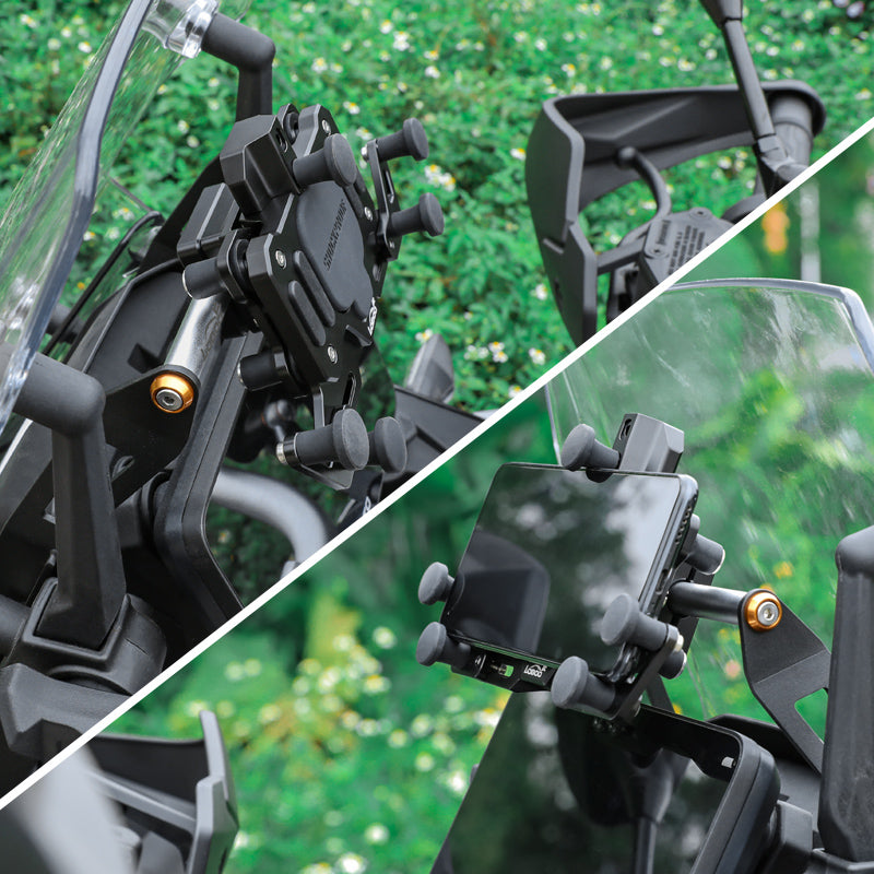 Dettagli reali del supporto navigatore installato sulla CFMOTO 800MT