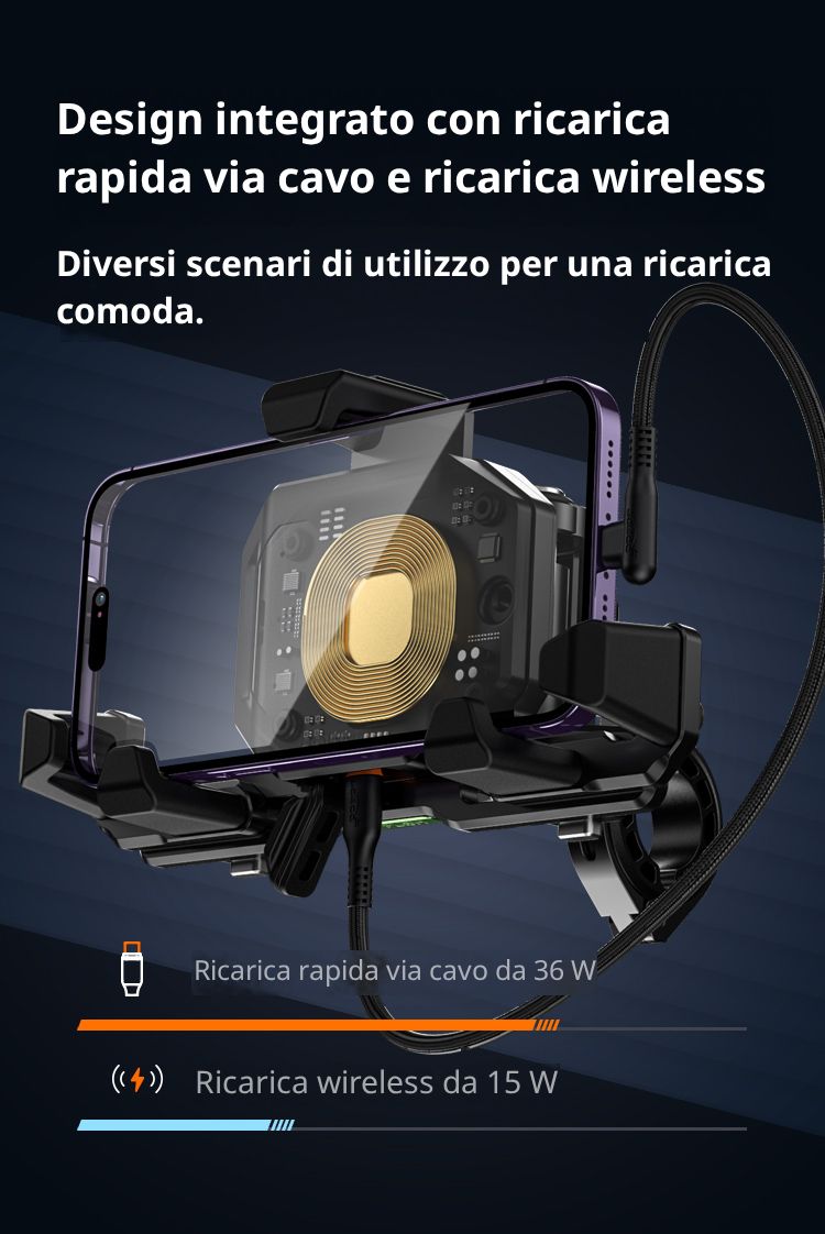 Wireless 15 W, oppure 36 W dalla presa Type-C