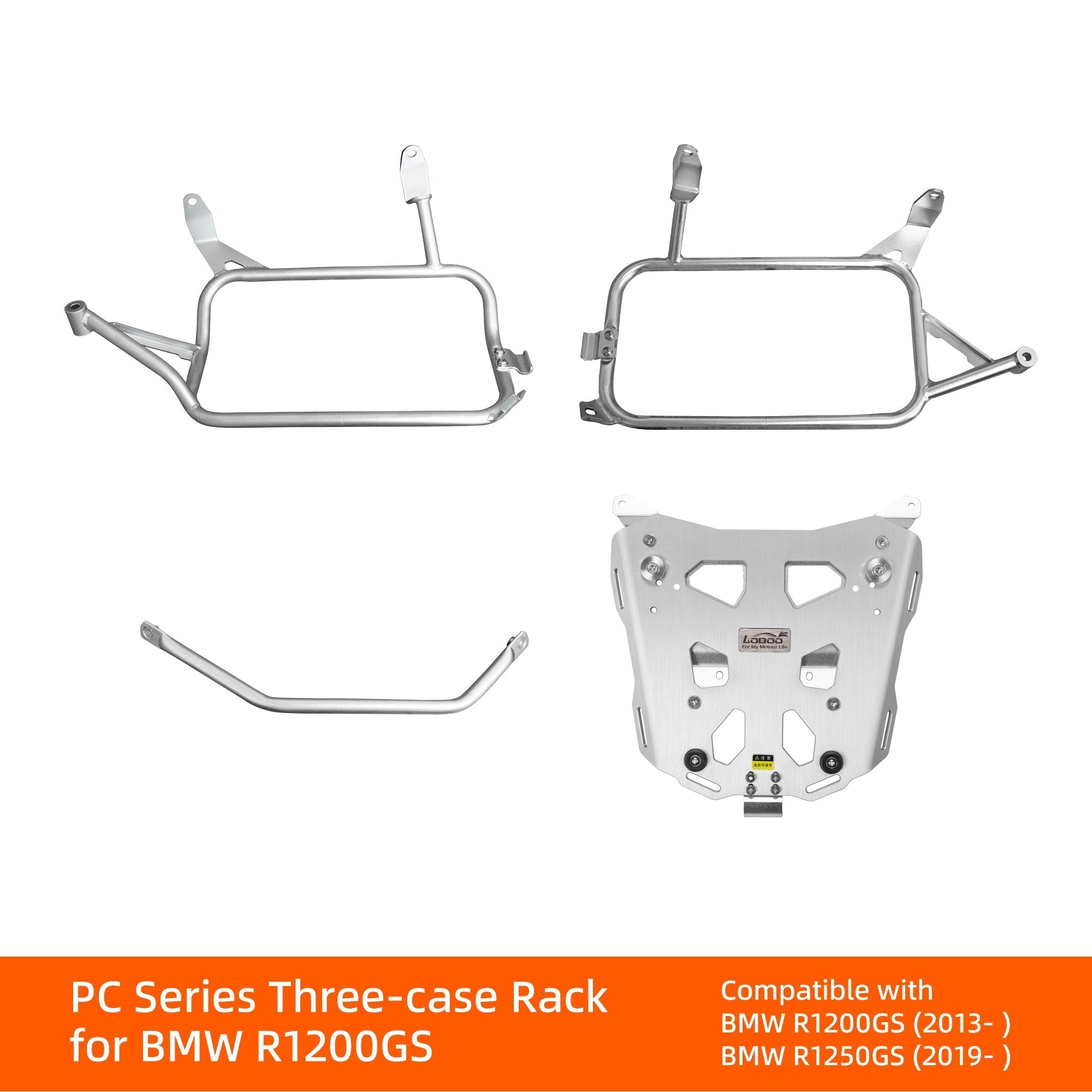 Telai laterali e piastra top case LOBOO per BMW R 1200 e R 1250 GS, sistema completo