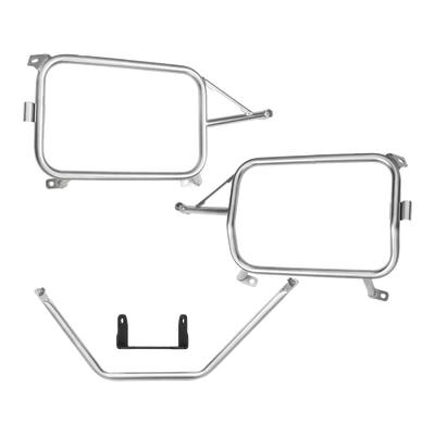 Telai valigie laterali LOBOO JP025B per BMW F 900 GS: telaio destro, telaio sinistro, staffa di collegamento e traversa inferiore