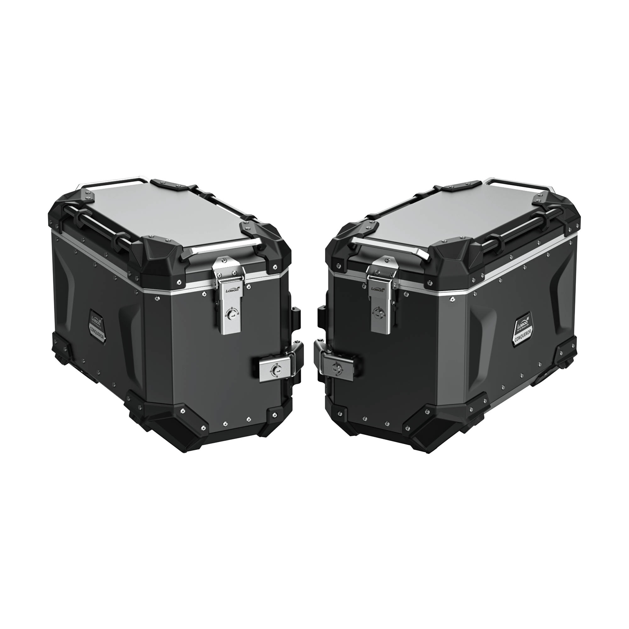 Coppia di valigie laterali LOBOO CONQUEROR da 45 litri in alluminio nero per BMW R 1300 GS