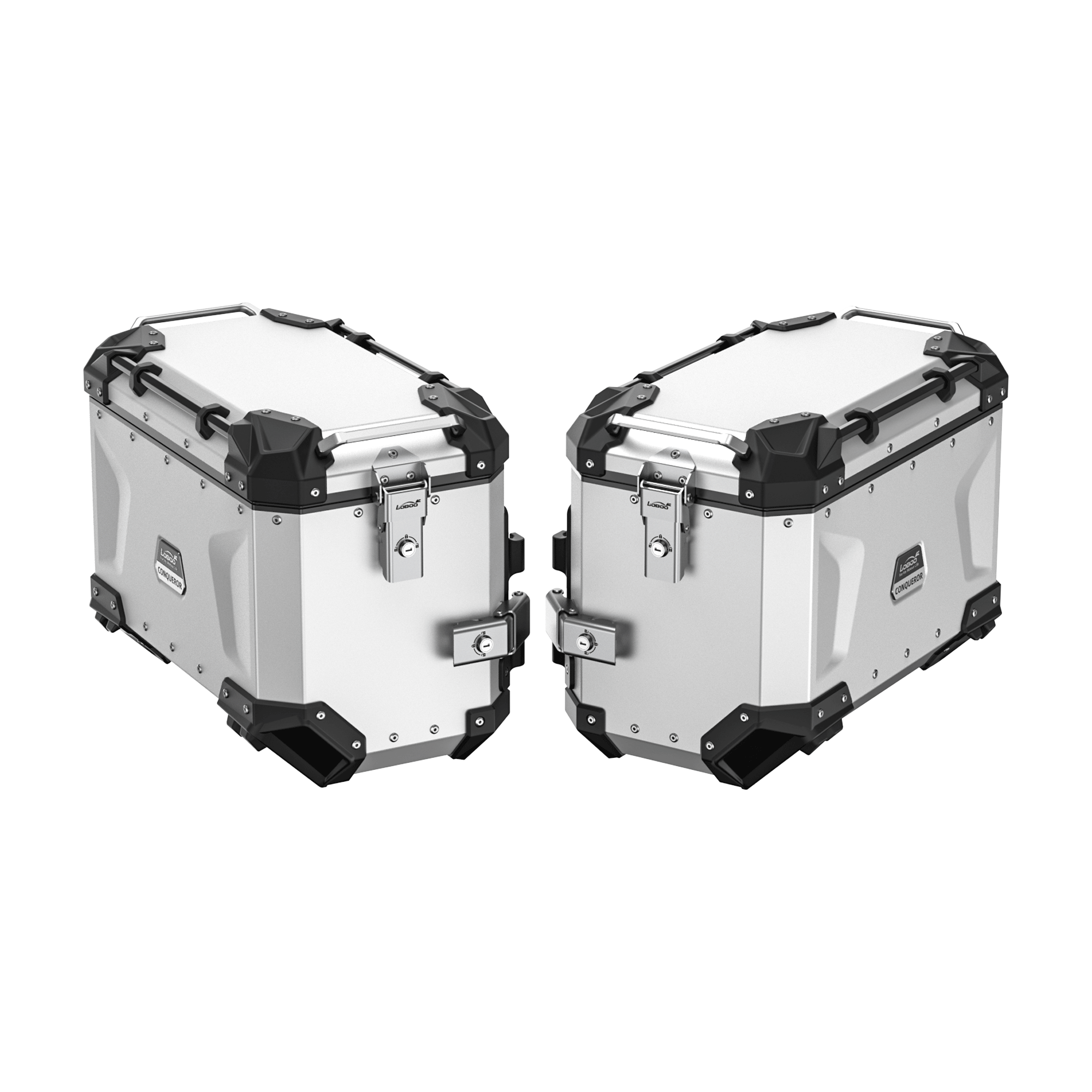 Coppia di valigie laterali LOBOO CONQUEROR da 45 litri in alluminio argento per BMW R 1300 GS