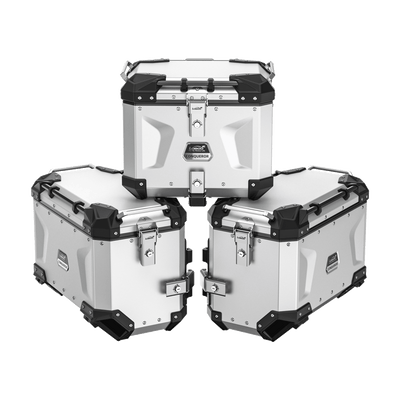 Set tre valigie LOBOO CONQUEROR in alluminio argento per BMW R 1300 GS: due laterali da 45 L e bauletto da 40 L