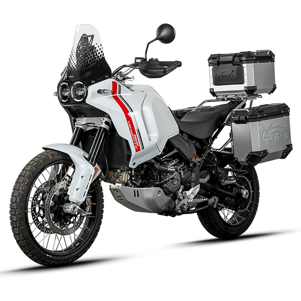 Aluminum side cases for Ducati DesertX with racks | PIKE TRACKER 35+30 L